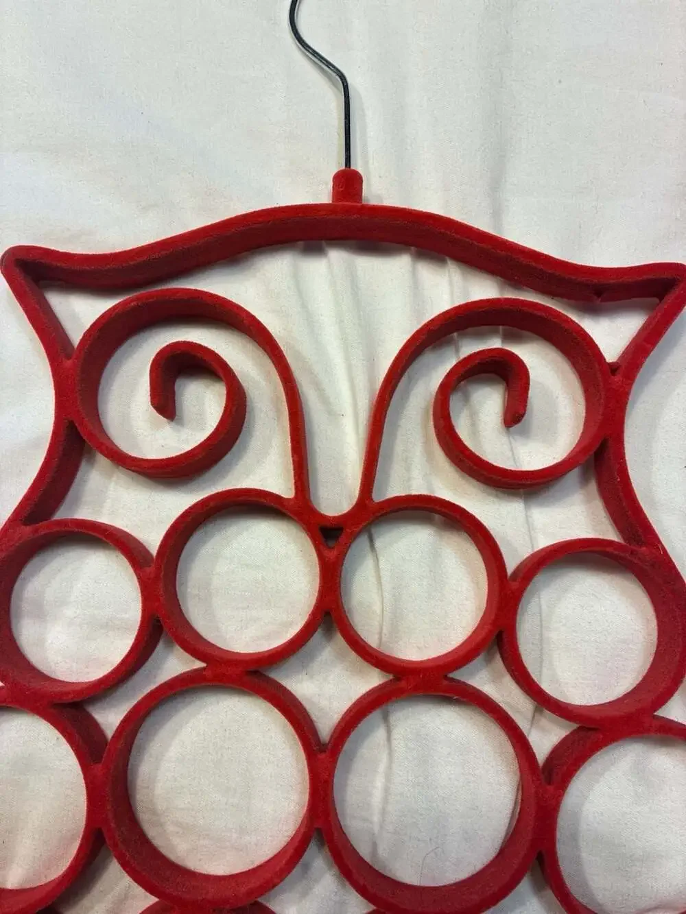 Lot of 2 Red Velvet Flocked Owl Accessory Scarf Hanger Organizer